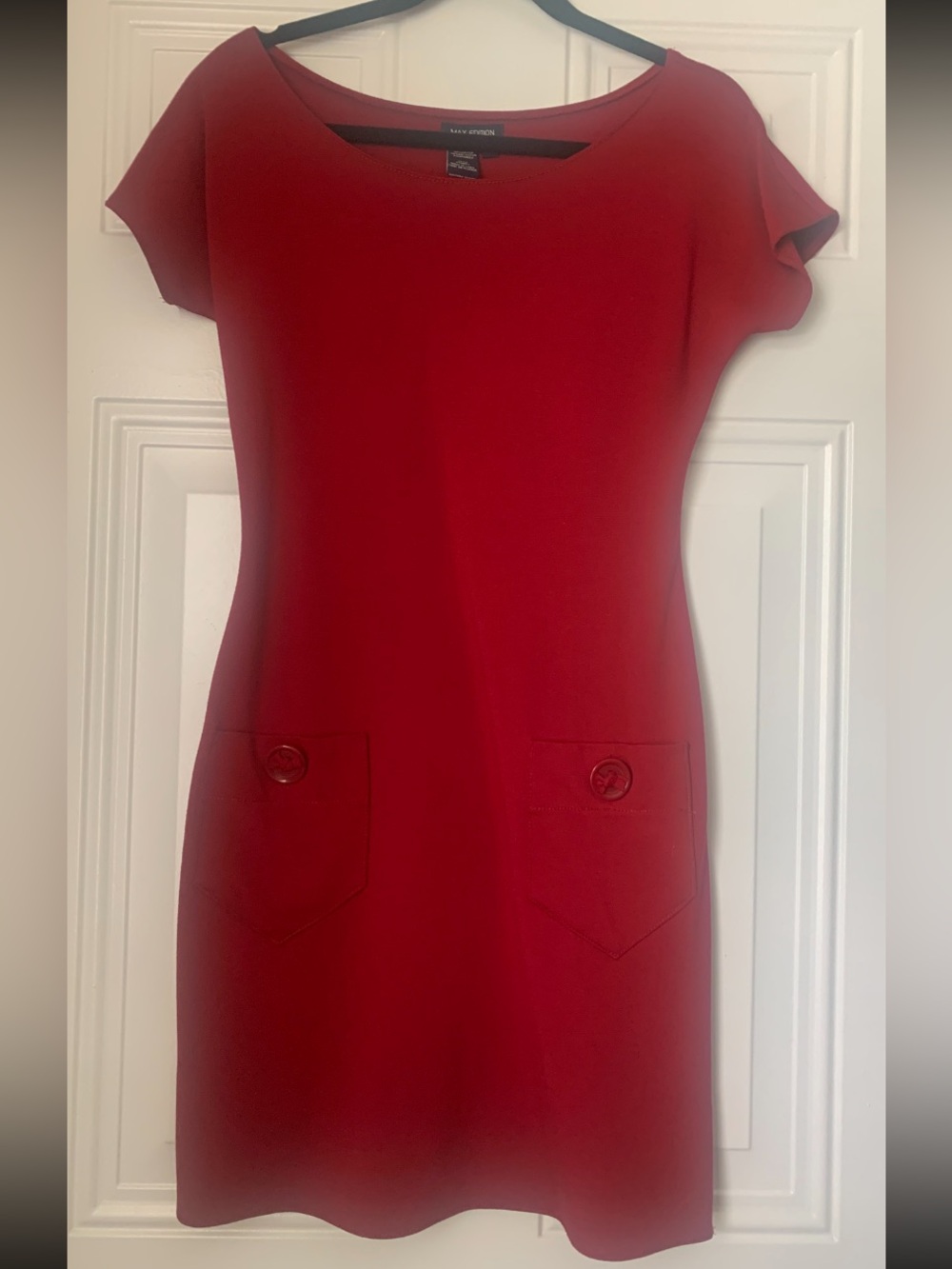 Max Edition Red Midi Sheath Dress with Front Pockets Size S
